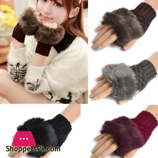 New Women Gloves Stylish Hand Warm Winter Half Finger Mitten Ladies Faux Woolen Crochet Knitted Wrist Warmer Glove