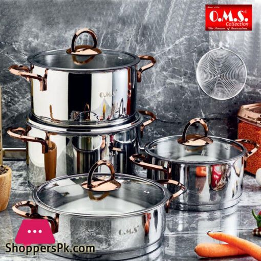 OMS Cylinder Steel Cookware Set of 8 Pieces Turkey Made - 1097