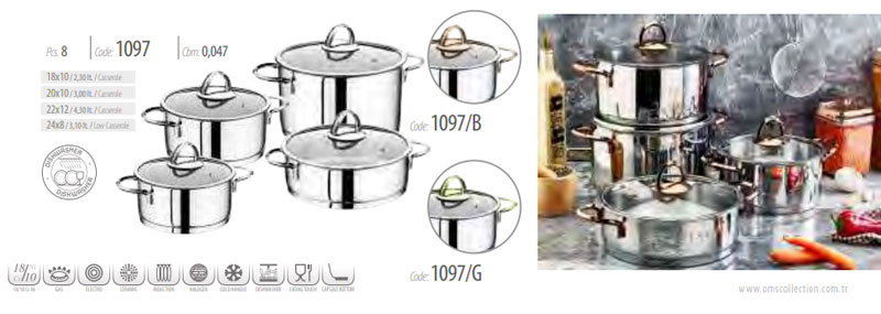 Oms Cylinder Steel Cookware Set Of 8 Pieces Turkey Made - 1097