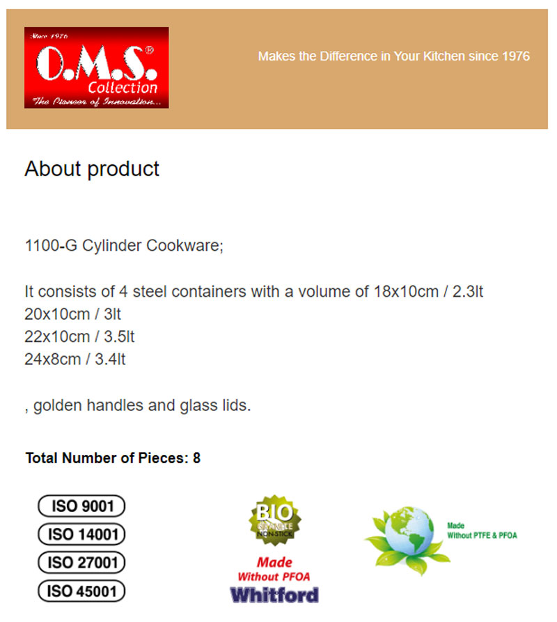 Oms Cylinder Steel Cookware Set Of 8 Pieces Turkey Made - 1100G 6 Oms Cylinder Steel Cookware Set Of 8 Pieces Turkey Made - 1100G