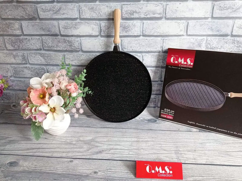 Oms Granite Marble Coat Double Frying Pan With Removable Handle 34X2.2Cm Turkey Made - 3285