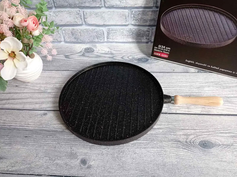 Oms Granite Marble Coat Double Frying Pan With Removable Handle 34X2.2Cm Turkey Made - 3285