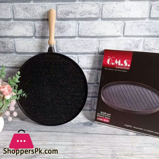 OMS Granite Marble Coat Double Frying Pan with Removable Handle 34x2.2CM Turkey Made - 3285
