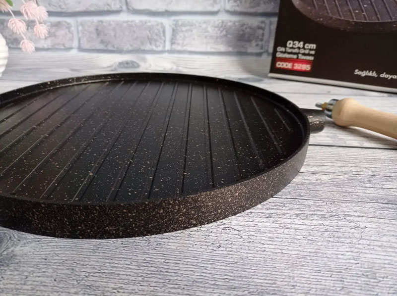 Oms Granite Marble Coat Double Frying Pan With Removable Handle 34X2.2Cm Turkey Made - 3285