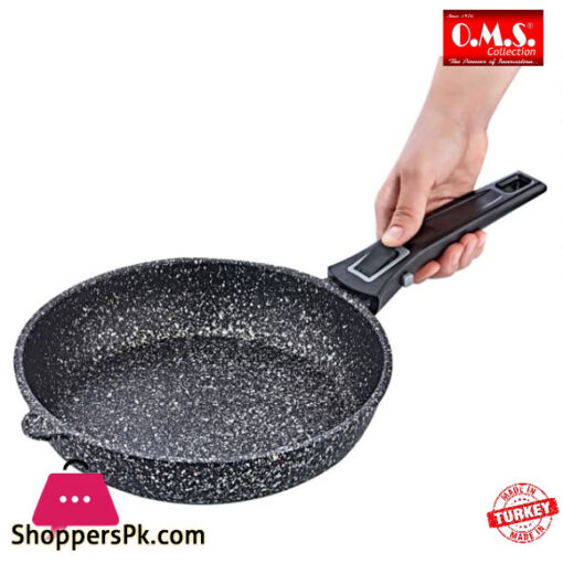 OMS Granite Marble Coating Frying Pan Set of 2 Pcs with Removable Handle Turkey Made - 3284