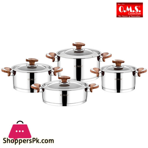 OMS Stainless Steel Cookware Set of 8 Pieces Wooden Handle Turkey Made - 1076