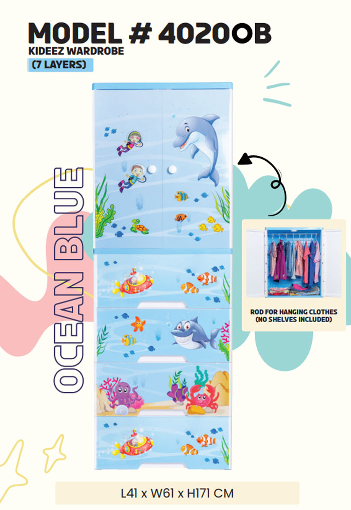 Phoenix Happy Dolphin Wardrobe Hanging With 4 Drawer Jumbo 7 Layer