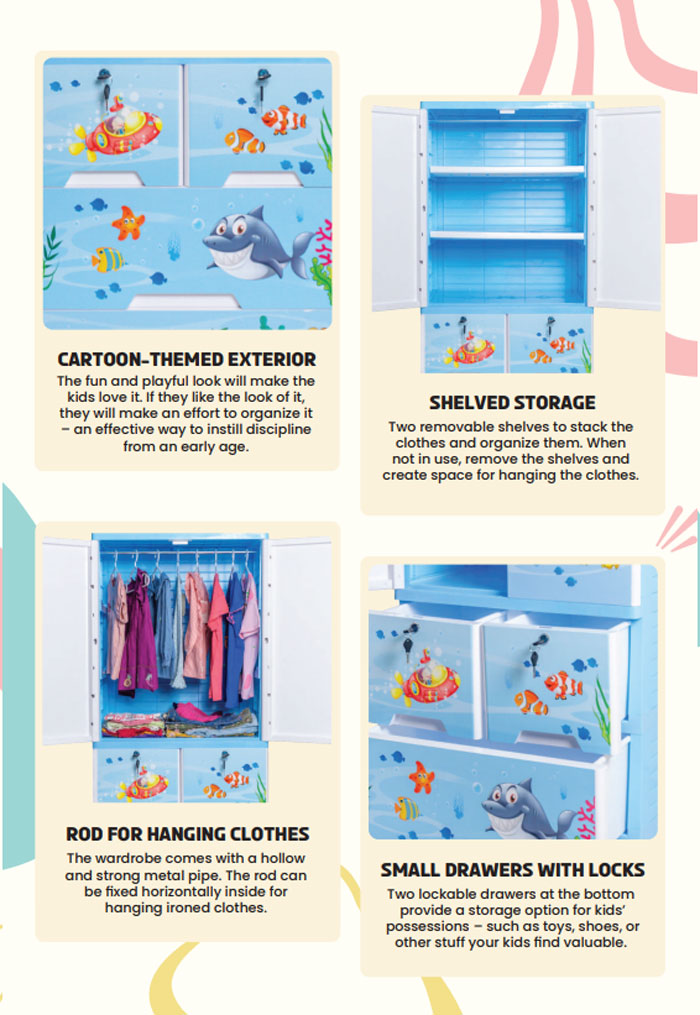 Phoenix Happy Dolphin Wardrobe Hanging With 4 Drawer Jumbo 7 Layer