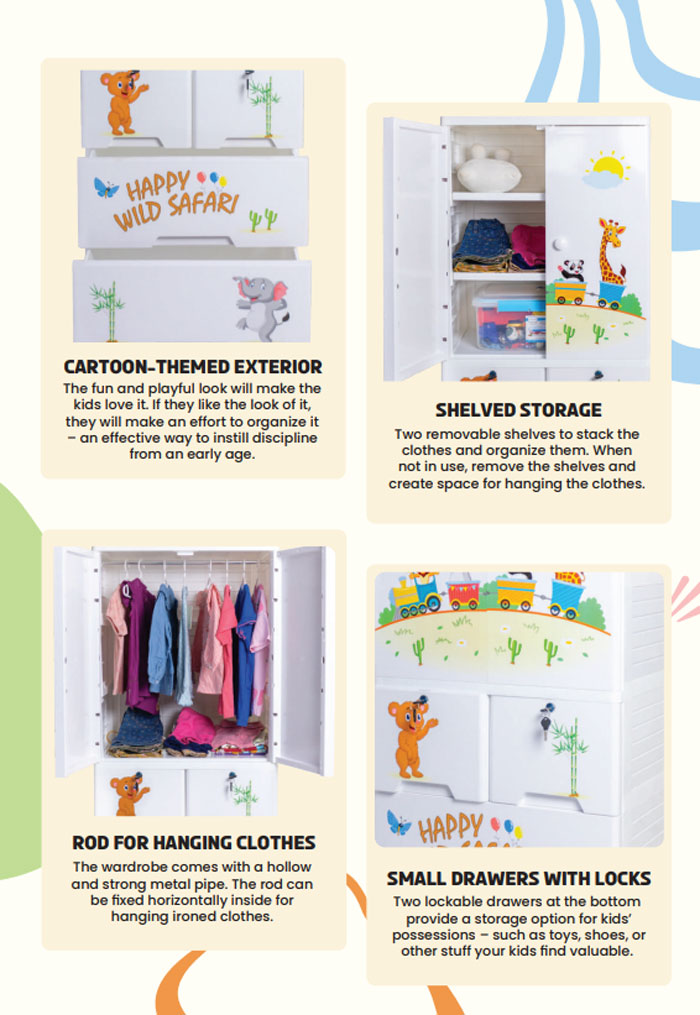 Phoenix Happy Wild Safari Wardrobe Hanging With 4 Drawer Jumbo 7 Layer