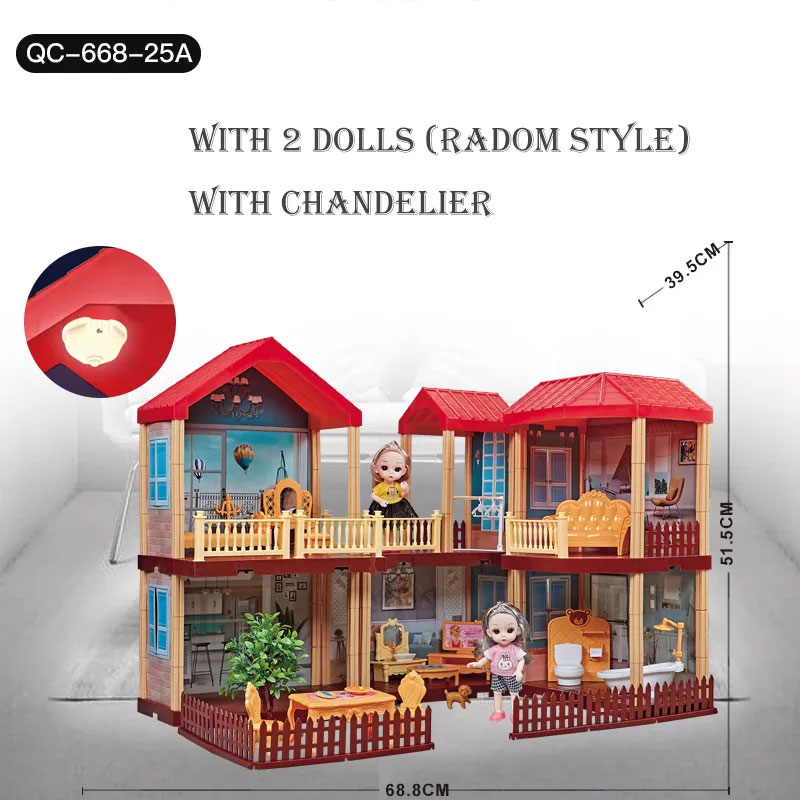 Princess Diy Villa Doll House Plastic Game Doll House Furniture Kit And Digital Assembly Puzzle Toys For Girls And Children Kids 27Inch