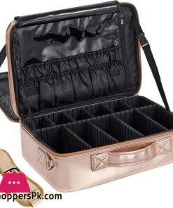 Makeup Bag VASKER Extra Large Make up Bag Mothers Day Gifts 3 Layers Professional Makeup Travel Bag Cosmetic Bag Waterproof for Storage Cosmetic Tool Accessories Toiletry Rose Gold Jewelry Organizer