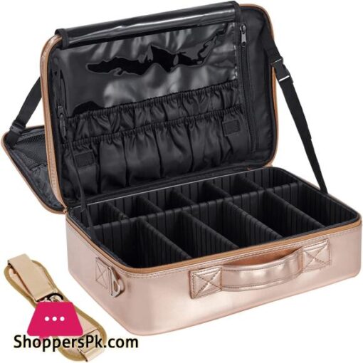 Makeup Bag VASKER Extra Large Make up Bag Mothers Day Gifts 3 Layers Professional Makeup Travel Bag Cosmetic Bag Waterproof for Storage Cosmetic Tool Accessories Toiletry Rose Gold Jewelry Organizer