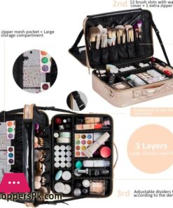 Makeup Bag Vasker Extra Large Make Up Bag Mothers Day Gifts 3 Layers Professional Makeup Travel Bag Cosmetic Bag Waterproof For Storage Cosmetic Tool Accessories Toiletry Rose Gold Jewelry Organizer