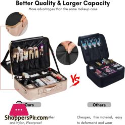 Makeup Bag Vasker Extra Large Make Up Bag Mothers Day Gifts 3 Layers Professional Makeup Travel Bag Cosmetic Bag Waterproof For Storage Cosmetic Tool Accessories Toiletry Rose Gold Jewelry Organizer