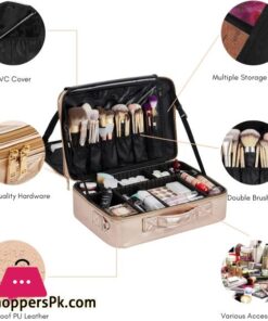 Makeup Bag Vasker Extra Large Make Up Bag Mothers Day Gifts 3 Layers Professional Makeup Travel Bag Cosmetic Bag Waterproof For Storage Cosmetic Tool Accessories Toiletry Rose Gold Jewelry Organizer