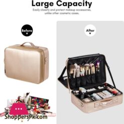 Makeup Bag Vasker Extra Large Make Up Bag Mothers Day Gifts 3 Layers Professional Makeup Travel Bag Cosmetic Bag Waterproof For Storage Cosmetic Tool Accessories Toiletry Rose Gold Jewelry Organizer