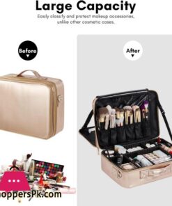 Makeup Bag Vasker Extra Large Make Up Bag Mothers Day Gifts 3 Layers Professional Makeup Travel Bag Cosmetic Bag Waterproof For Storage Cosmetic Tool Accessories Toiletry Rose Gold Jewelry Organizer