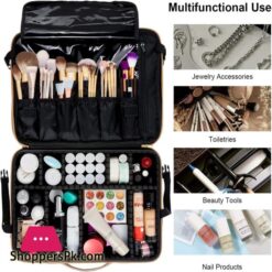 Makeup Bag Vasker Extra Large Make Up Bag Mothers Day Gifts 3 Layers Professional Makeup Travel Bag Cosmetic Bag Waterproof For Storage Cosmetic Tool Accessories Toiletry Rose Gold Jewelry Organizer