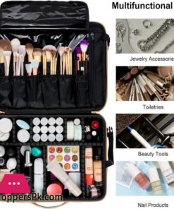 Makeup Bag Vasker Extra Large Make Up Bag Mothers Day Gifts 3 Layers Professional Makeup Travel Bag Cosmetic Bag Waterproof For Storage Cosmetic Tool Accessories Toiletry Rose Gold Jewelry Organizer