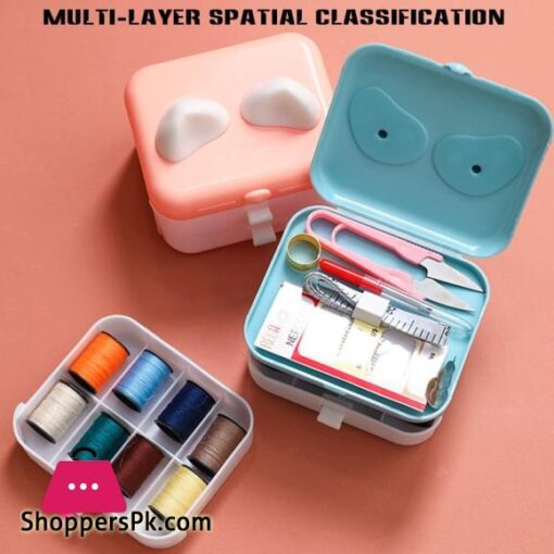 BYYLECL Sewing Supplies Organizer Cute Cat Ear Sewing Storage Box Double Laye Mini Sewing Kit DIY Crafts Sewing Accessories Storage Basket for Thread Needles Scissors