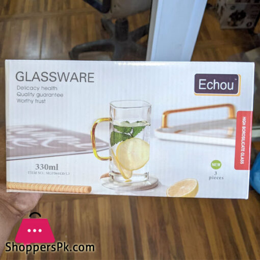 Square Glassware Mug 330 ML - Pack Of 3