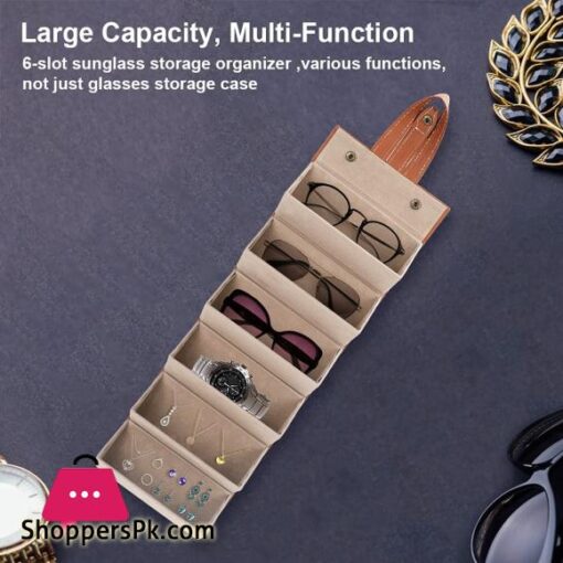 Sunglasses Travel Organizer 6 Slots Multiple Glasses Case PU Sunglass Holder Foldable Eyeglasses Storage Box Collector