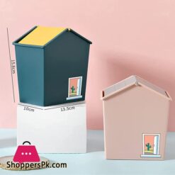 Trash Can Creative Mini House Portable Desktop Car Waste Bin Small And Cute Office Living Room Bedside Family Flip Rubbish BinBlue Durable
