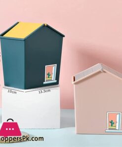 Trash Can Creative Mini House Portable Desktop Car Waste Bin Small And Cute Office Living Room Bedside Family Flip Rubbish BinBlue Durable