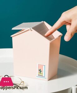 Trash Can Creative Mini House Portable Desktop Car Waste Bin Small And Cute Office Living Room Bedside Family Flip Rubbish Binblue Durable