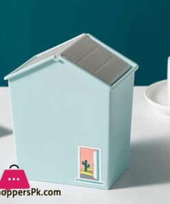 Trash Can Creative Mini House Portable Desktop Car Waste Bin Small And Cute Office Living Room Bedside Family Flip Rubbish Binblue Durable