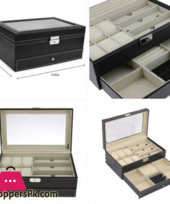 Double layer Glasses And Watch box display case-Leather Portable Storage Box with Transparent glass