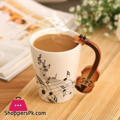 12 Oz Violin Music Unique Handle Art Musical Notes Holds Tea Coffee Milk Ceramic Mug Cup Black