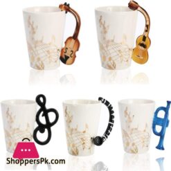 12 Oz Violin Music Unique Handle Art Musical Notes Holds Tea Coffee Milk Ceramic Mug Cup Black