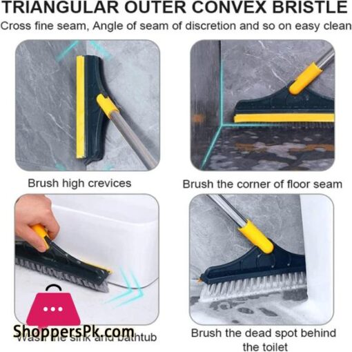 Shower Cleaning Brush Scrub Brush with Long Handle 2 in 1 Cleaning Scrub Brush Adjustable V shaped Floor Brush Scrubber 120 Degree Triangular Rotating Brush Head
