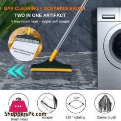 Shower Cleaning Brush Scrub Brush With Long Handle 2 In 1 Cleaning Scrub Brush Adjustable V Shaped Floor Brush Scrubber 120 Degree Triangular Rotating Brush Head