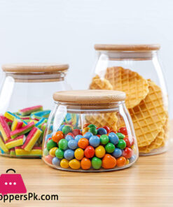 3-Piece Glass Jars Canisters Set Food Storage Containers with Airtight Seal Bamboo Lid for Preserving Dry Food Cereal Cookies Coffee and Tea