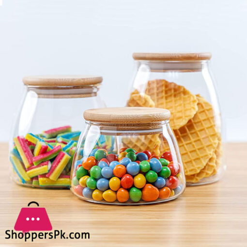 3-Piece Glass Jars Canisters Set Food Storage Containers with Airtight Seal Bamboo Lid for Preserving Dry Food Cereal Cookies Coffee and Tea