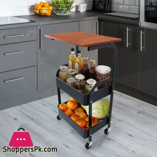 3 Tier Rolling Storage Cart with Tabletop Utility Rolling Table Cart Metal Mesh Storage Organizer as Laptop Desk, Utility Storage Rack