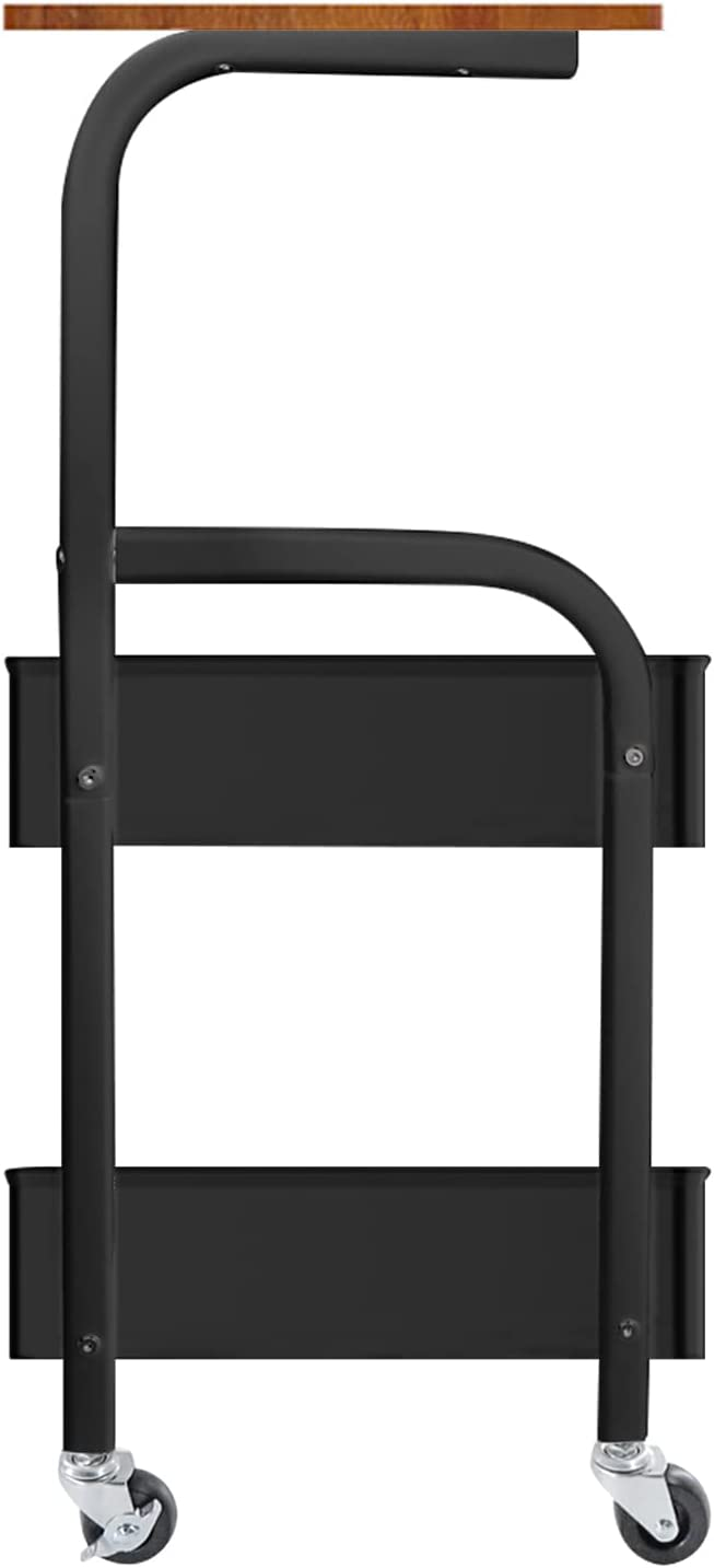 3 Tier Rolling Storage Cart With Tabletop Utility Rolling Table Cart Metal Mesh Storage Organizer As Laptop Desk, Utility Storage Rack