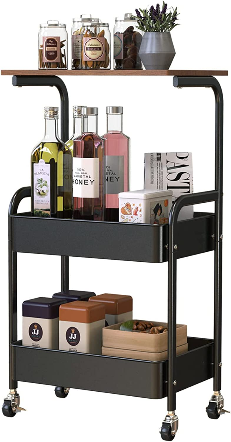 3 Tier Rolling Storage Cart With Tabletop Utility Rolling Table Cart Metal Mesh Storage Organizer As Laptop Desk, Utility Storage Rack