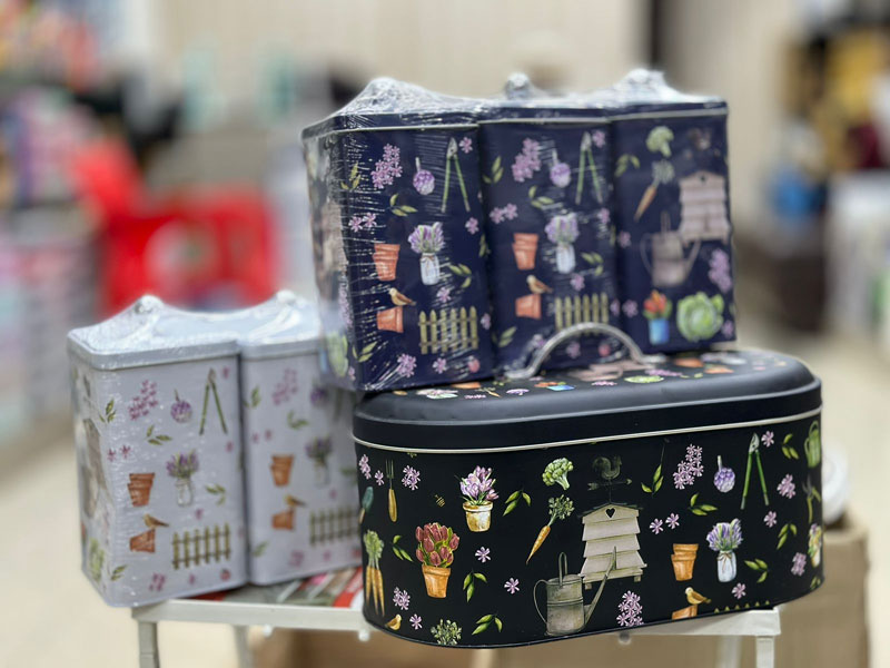 4Pcs Bread Box Canister Set Kitchen Loaf Storage Box Tin