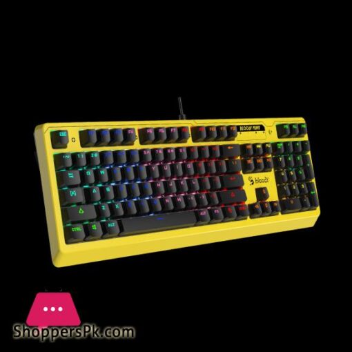 A4Tech Bloody Gaming Keyboard B810RC Punk Yellow Full Mechanical Keys Customisable RGB Backlight 02ms key response Light Strike Blue Switch Water Resistant Ultra Durable