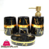 Amie-Naz Bathroom Set Black Marbel Design with Gold Rim Set of 4 Pcs
