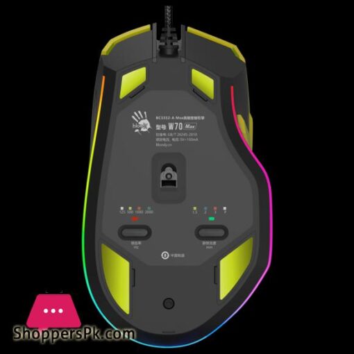 Bloody W70 Max RGB Gaming Mouse 10000 CPI 5 RGB Effects 2000 Hz Report Rate 4M Memory Extra Fire Wheel BlackWhiteYellow