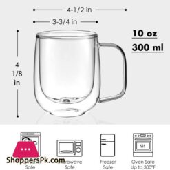 Vzaahu Double Wall Insulated Glasses Espresso Cups With Handle 2 Pack10 Oz Clear Glass Coffee Mug Set For Cappuccino Tea Latte Beverage Glasses Heat Resistant Dishwasher Microwave Safe