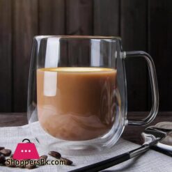 Vzaahu Double Wall Insulated Glasses Espresso Cups With Handle 2 Pack10 Oz Clear Glass Coffee Mug Set For Cappuccino Tea Latte Beverage Glasses Heat Resistant Dishwasher Microwave Safe