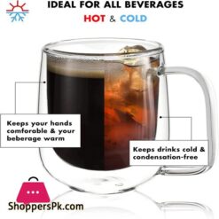 Vzaahu Double Wall Insulated Glasses Espresso Cups With Handle 2 Pack10 Oz Clear Glass Coffee Mug Set For Cappuccino Tea Latte Beverage Glasses Heat Resistant Dishwasher Microwave Safe