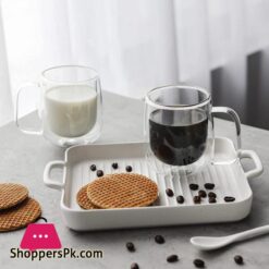 Vzaahu Double Wall Insulated Glasses Espresso Cups With Handle 2 Pack10 Oz Clear Glass Coffee Mug Set For Cappuccino Tea Latte Beverage Glasses Heat Resistant Dishwasher Microwave Safe