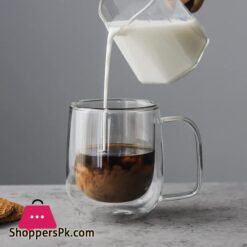 Vzaahu Double Wall Insulated Glasses Espresso Cups With Handle 2 Pack10 Oz Clear Glass Coffee Mug Set For Cappuccino Tea Latte Beverage Glasses Heat Resistant Dishwasher Microwave Safe