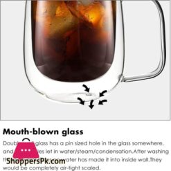 Vzaahu Double Wall Insulated Glasses Espresso Cups With Handle 2 Pack10 Oz Clear Glass Coffee Mug Set For Cappuccino Tea Latte Beverage Glasses Heat Resistant Dishwasher Microwave Safe